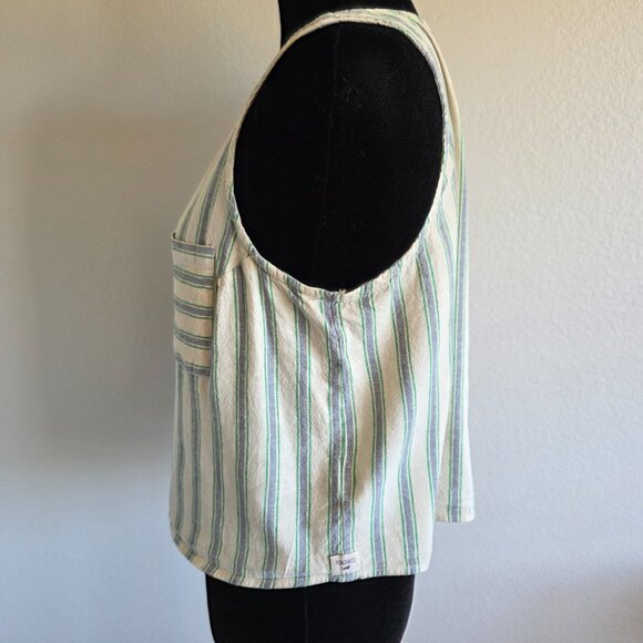 Toad&Co Taj Hemp Tank Button Back Stripe Sleeveless Boxy Size M Hemp Lyocell Top - Picture 3 of 10